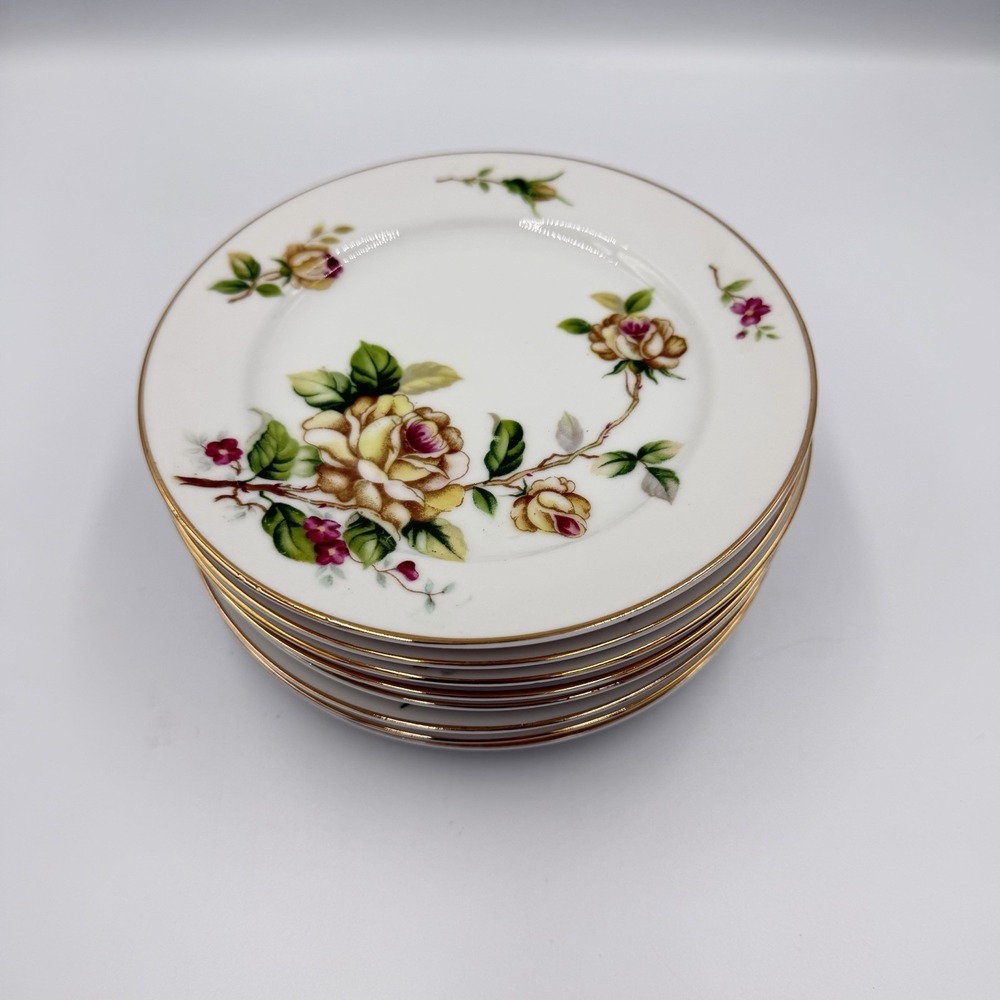 Lynmore Golden Rose Fine China Set Of 8 Bread and Butter Plates